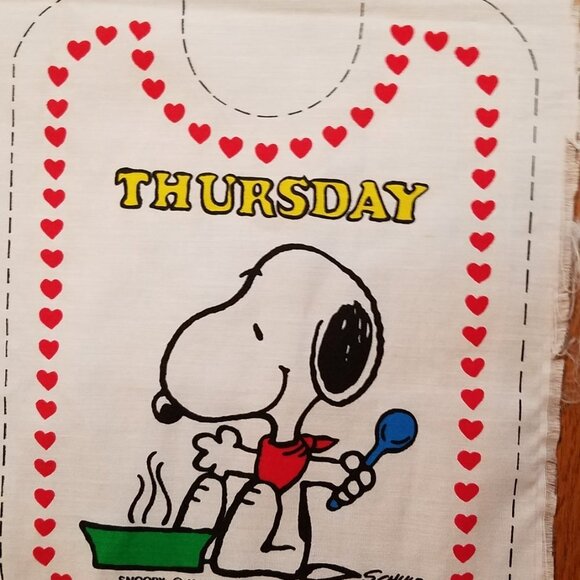 Vintage Fabric Snoopy Baby Bibs Panel Days of the Week Cotton White Background - Picture 7 of 12